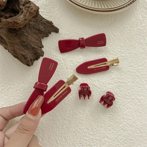 Set de barrettes à cheveux rouge vin élégant avec nœud et pinces en acétate pour le coiffage