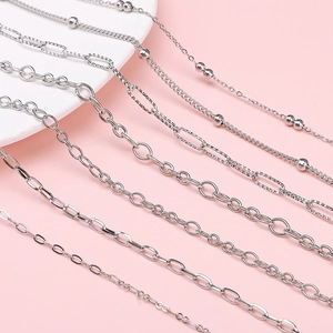 Assorted stainless steel jewelry chains including O-link and bead styles for DIY crafts