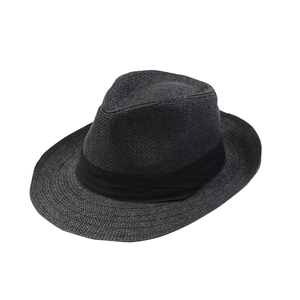 Deep grey wide brim Panama straw hat with black silk ribbon band for sun protection