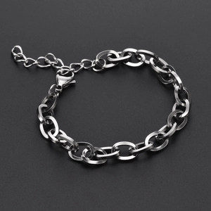 Polished silver stainless steel 9mm chunky curb chain bracelet with lobster clasp