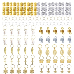 150pcs gold and silver dreadlock hair accessories with shells and metal pendants set