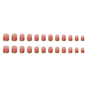 Minimalist square-oval press-on nails with brown gradient finish and 24-piece set