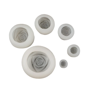 Set of 6 white silicone rose flower ice cube molds in various sizes for coffee and drinks