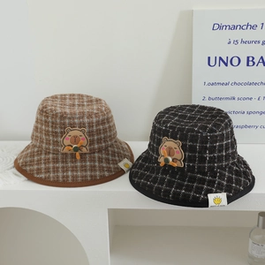 Chapeau Bob À Carreaux Pour Enfants Tweed Chaud Coupe Vent Dessin Animé Capybara Pour Tout Petits Automne Hiver