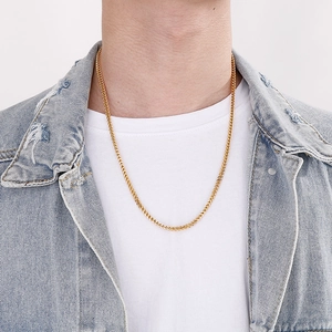 Collier chaîne de quille dorée 3mm pour hommes et femmes avec fermoir magnétique