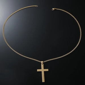 Minimalist polished gold stainless steel cross pendant necklace for men and women