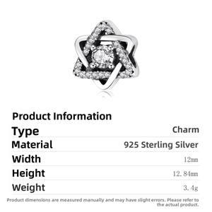 Detailed specs of S925 sterling silver hexagram bead with zircon stones for DIY bracelets
