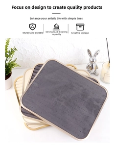 Three-piece stackable rectangular jewelry display trays with gold metal edges and grey velvet