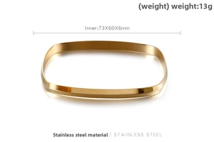 Detailed size specifications and weight of the polished gold stainless steel square bangle