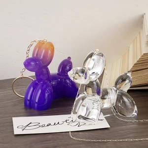 3D balloon dog pendant in gradient and clear resin with gold keychain and metal chain