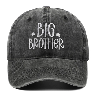 Vintage washed dark grey baseball cap featuring Big Brother white embroidery and stars