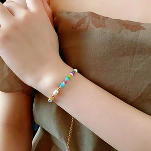 Colorful baroque pearl bracelet with 18K gold plating and adjustable extension chain