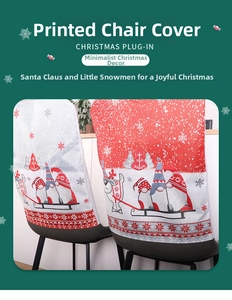 Détails des housses de chaise de Noël rouges et blanches avec motifs de gnomes et de flocons