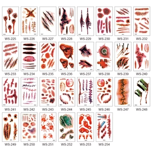 Set of 30 waterproof Halloween temporary tattoos featuring realistic scars and blood wounds