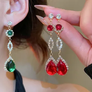 Teardrop Dangle Earrings Copper With 925 Sterling Silver Earring Post Pear Cut Zirconia Elegant Party Jewelry For Women