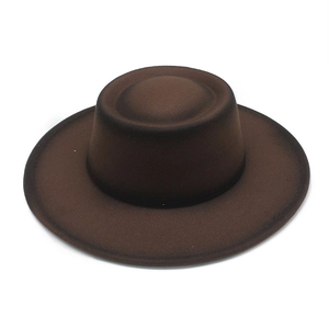 Dark brown wool felt fedora with a flat brim and gradient texture for women's autumn style