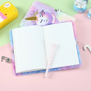 Cute fluffy unicorn diary notebook with lock and lined pages for kids gift, A5 size.