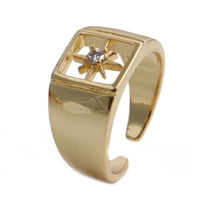 Fashion Square Gold Plated Copper Ring With Hollow North Star Zircon Adjustable Opening Jewelry For Women
