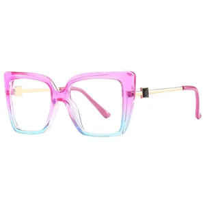 Women's cat-eye oversized glasses with pink-blue gradient frames and gold metal temples