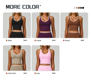 Options de couleurs pour crop tops de sport côtelés avec liseré contrasté et col en V