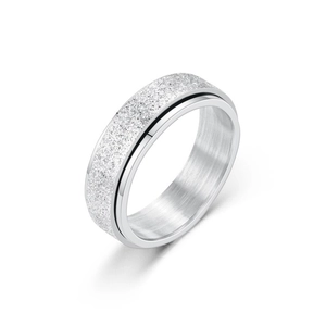 Silver rotatable moon star ring in matte stainless steel shown on white background