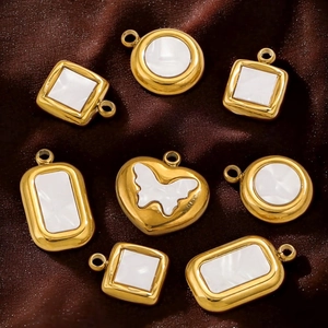 18K gold-plated heart and butterfly acrylic shell pendants for DIY jewelry making