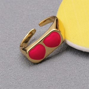 Minimalist gold open ring featuring double red heart designs for a sweet fashion look