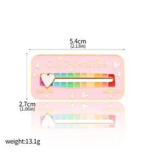 Pink enamel social battery mood pin showing heart slider and dimensions 5.4cm by 2.7cm