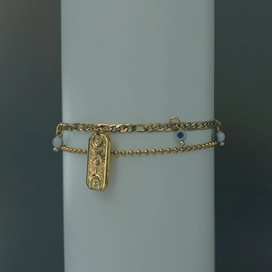 Double Layer Evil Eye Bracelet For Women Stainless Steel 18K Gold Plated Celestial Sun Moon Pendant Vintage Adjustable