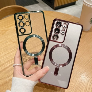 Close-up of MagSafe magnetic ring and electroplated metal camera lens protector for Samsung
