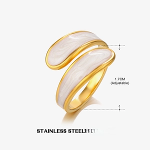 Detail of adjustable stainless steel ring with white enamel inlay and 1.7cm diameter