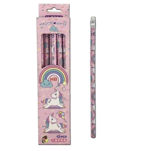 12PCS rainbow unicorn HB wooden pencils set with ergonomic triangular barrel for students