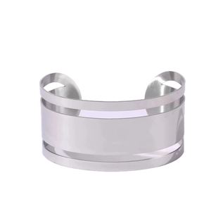 Minimalist wide open cuff bracelet in silver finish with triple layer hollow geometric design