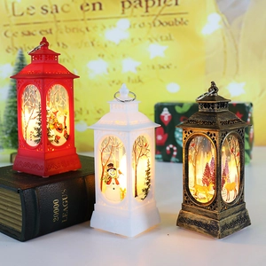Christmas Lantern LED Light Retro Decorative Wind Lamp Desktop Hanging Ornament Santa Snowman Elk Pattern Holiday Decor