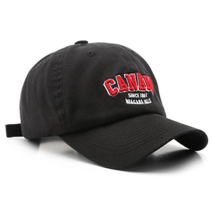 Black cotton baseball cap featuring red Canada embroidery and Niagara Falls lettering
