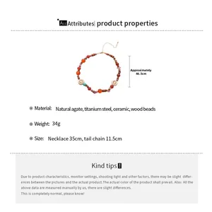 Detailed view of bohemian necklace with agate beads and adjustable steel chain length