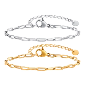 Minimalist paperclip chain bracelets in gold and silver finish with lobster clasp