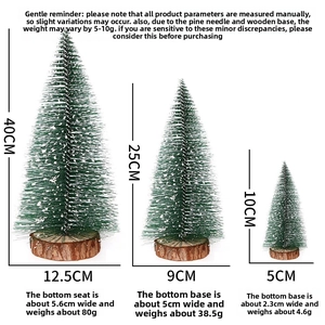 Mini green pine needle Christmas tree set with snow dusting in three various sizes