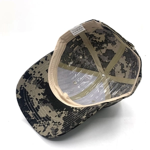 Detailed view of the digital camouflage baseball cap interior and 100% cotton sweatband
