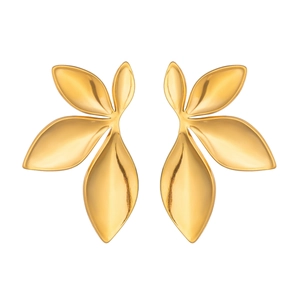 Polished golden petal earrings made of smooth metal with minimalist floral design