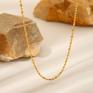 Minimalist 18K Gold Plated Stainless Steel Oval Bead Chain Necklace For Women Clavicle Chain Ins Style