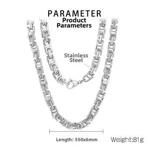 6mm stainless steel Byzantine chain necklace with 550mm length and polished lobster clasp