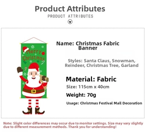 Detailed view of Merry Christmas fabric banner featuring Santa Claus for indoor holiday decor