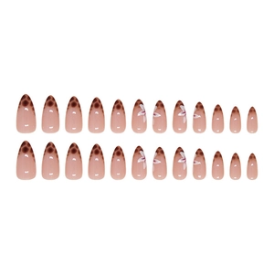 24pcs French almond press-on nails with leopard print and white floral designs