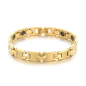 Minimalist golden tungsten steel bracelet with healthy magnetic therapy stone inserts
