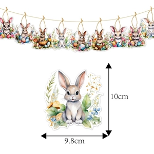 Easter rabbit hanging ornaments set with watercolor bunny and egg patterns on twine