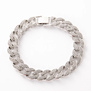 Sparkling silver iced out Cuban link necklace with full rhinestones for hip hop style