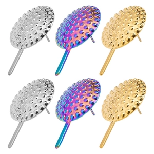 Detailed view of 304 stainless steel studs with round textured bumps in gold, silver, and iridescent