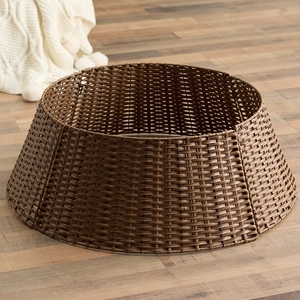 Minimalist hand-woven dark brown rattan Christmas tree collar stand cover decoration