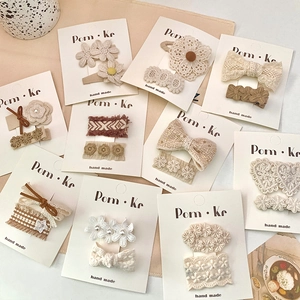 Kids Girls Lace Fabric Hair Clips Flower Bow Sweet Knitted Side Barrette Hairpins Korean Style Vintage Accessories